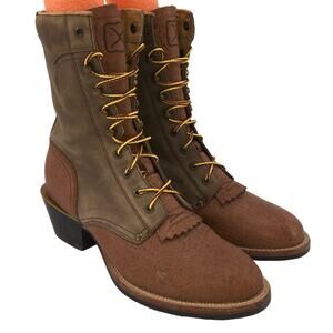 Twisted X 8" Packer Boot Kiltie Two Tone Brown Leather Mens 8.5 D MPK0001 Ranch